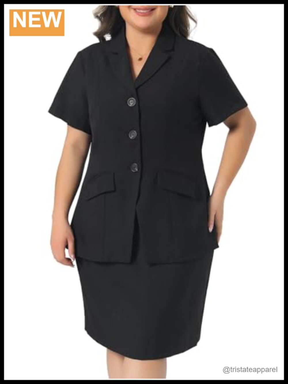Women's Plus Size 2 Piece Skirt Suit Set Short Sleeve Blazer Pencil Skirt
